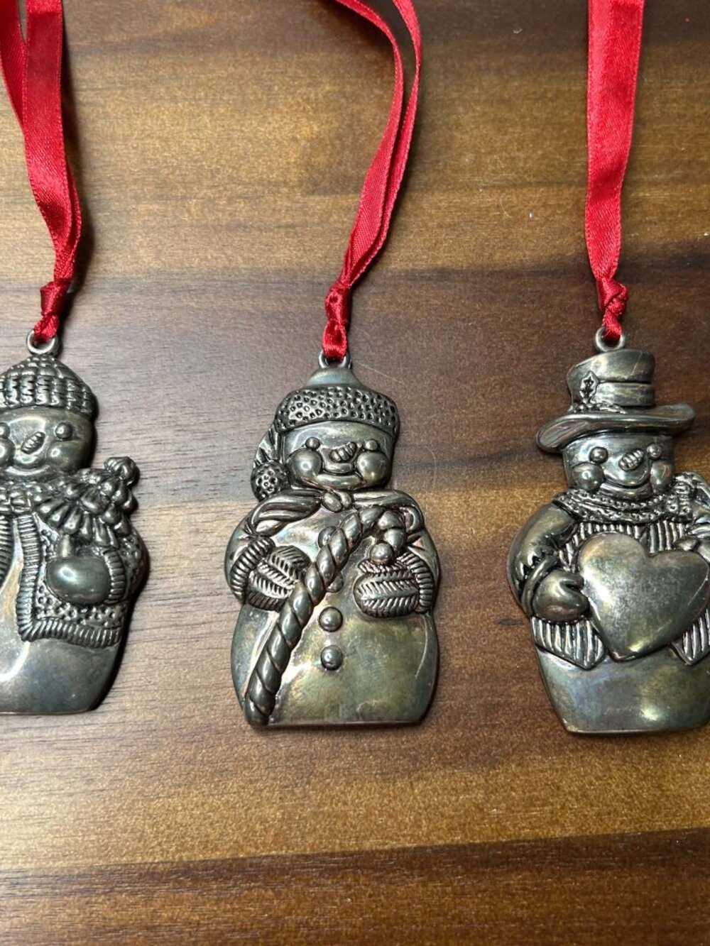 Vintage Gorham Silver Plated Snowman Ornaments Set of 3 Christmas Holiday Decor